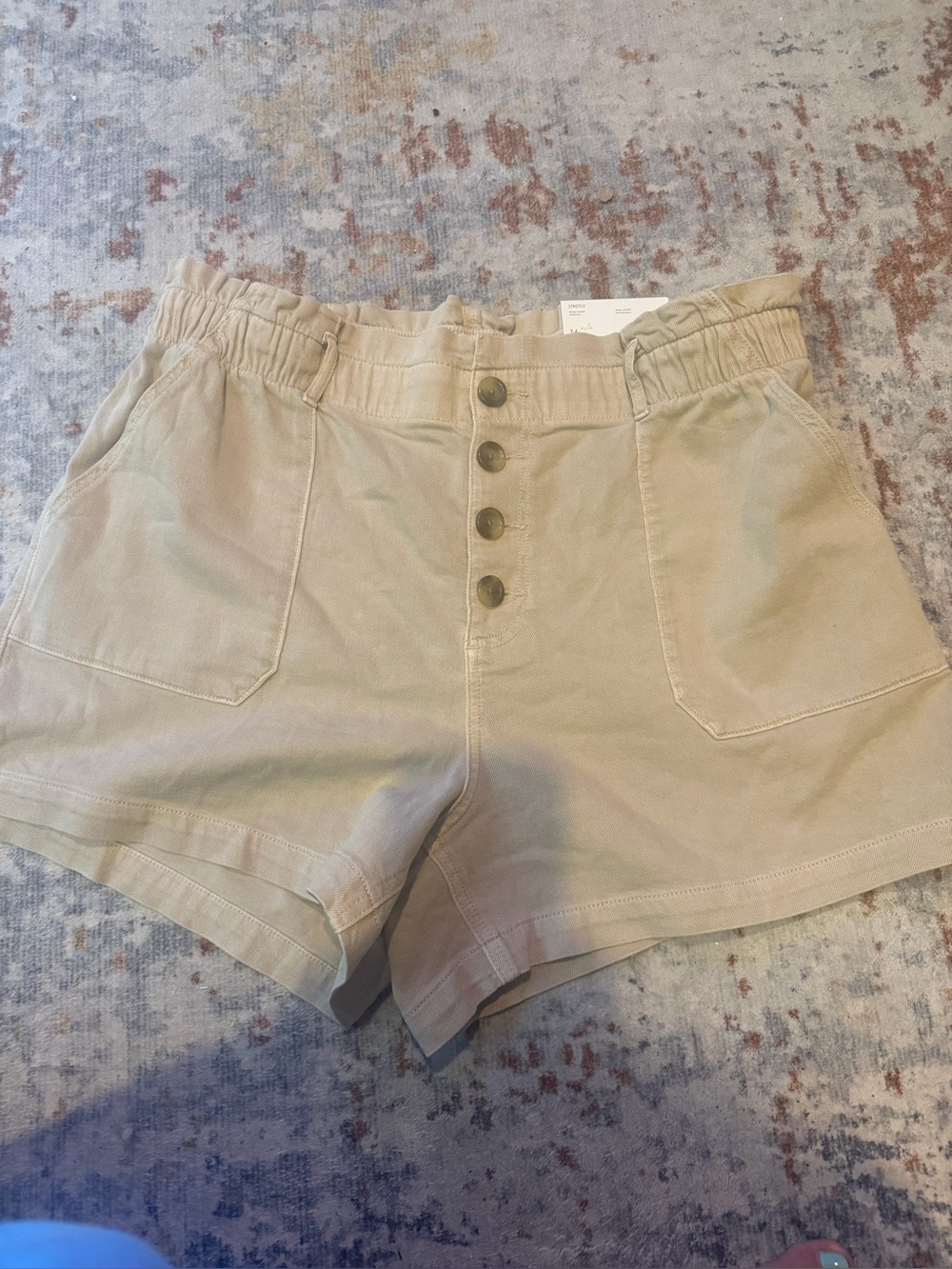 AE  Women's paper bag high waisted  Button Front Shorts in Beige size 16!